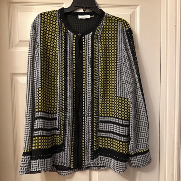 Calvin Klein Long Sleeve Multicolored Blouse, Size XL, Excellent Condition!!! - Picture 1 of 3